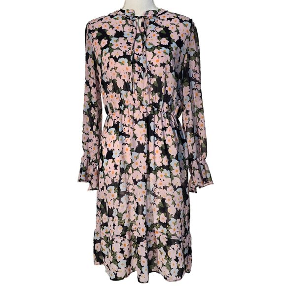 J. Crew Mercantile Sheer Pink Floral-on-Navy Dress - Picture 3 of 10